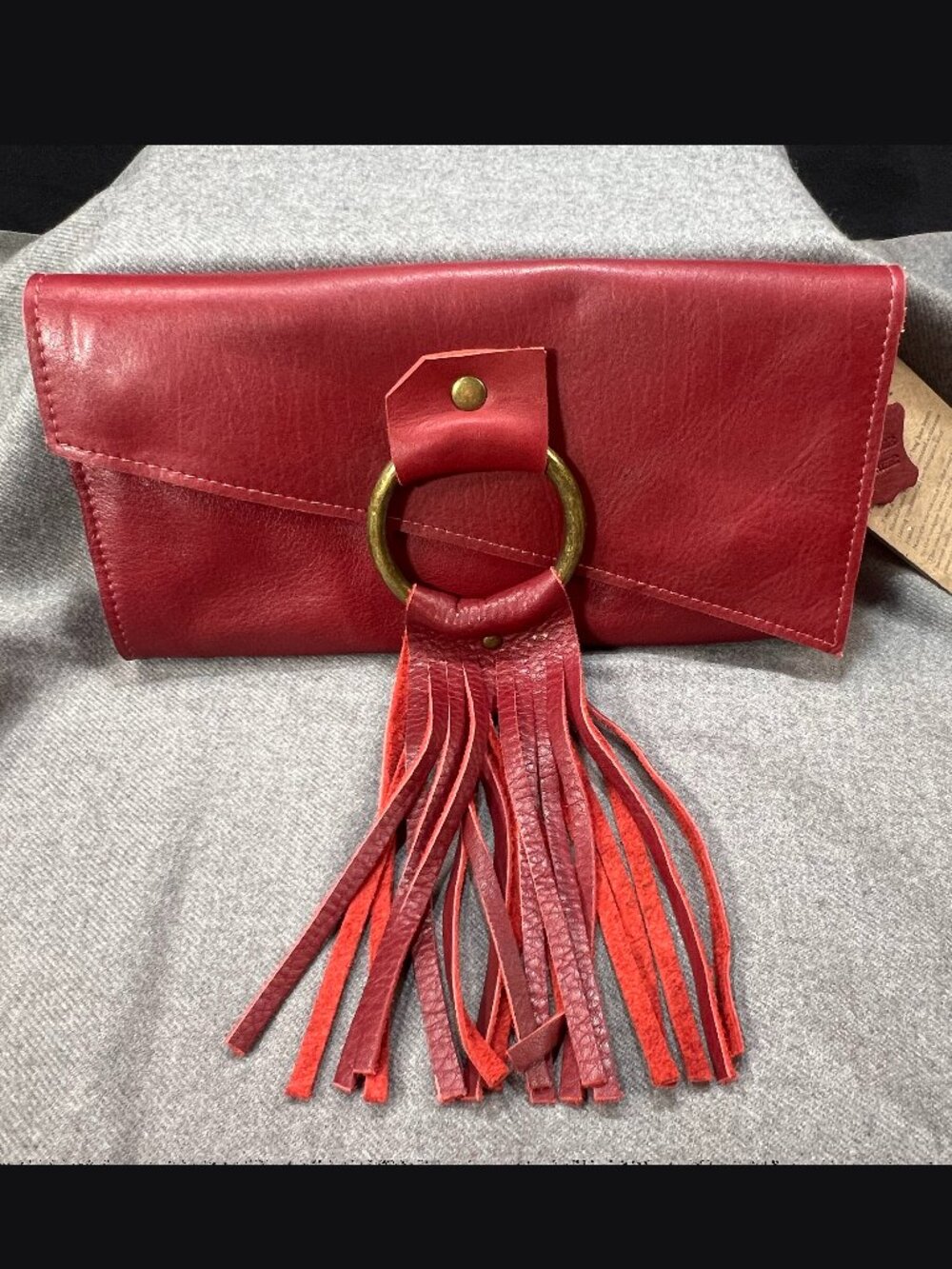 Lisa Leonard Your Heart in Mine Wallet Clutch - Ruby Red -Fringe Leather NWT NEW